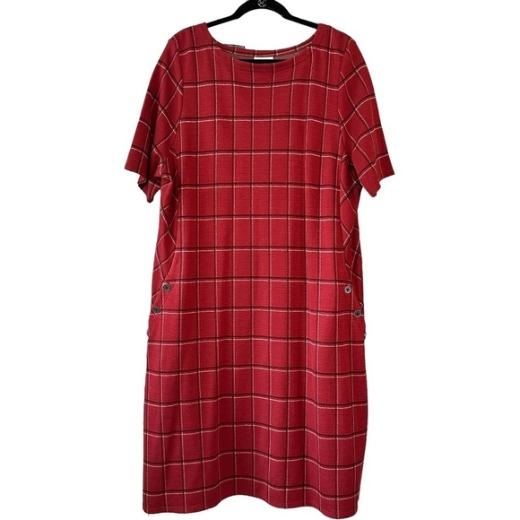 J. Jill Women's XL Ponte Dress Sepia Burgundy Plaid Pockets :) Stretch Business - Picture 1 of 14